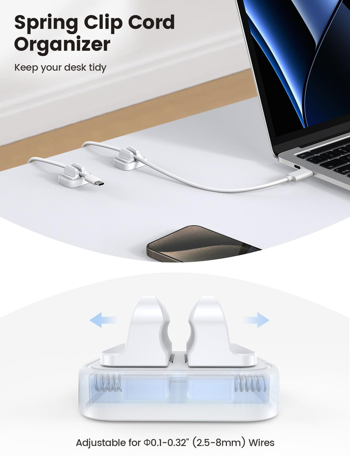 5 Pack Spring Fixed Cord Holder Clips (5 Count)