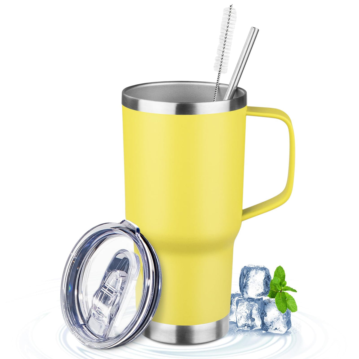 20oz Insulated Tumbler with Handle Stainless Steel Travel Coffee Mug with Lid and Straw Double Wall Vacuum Leak