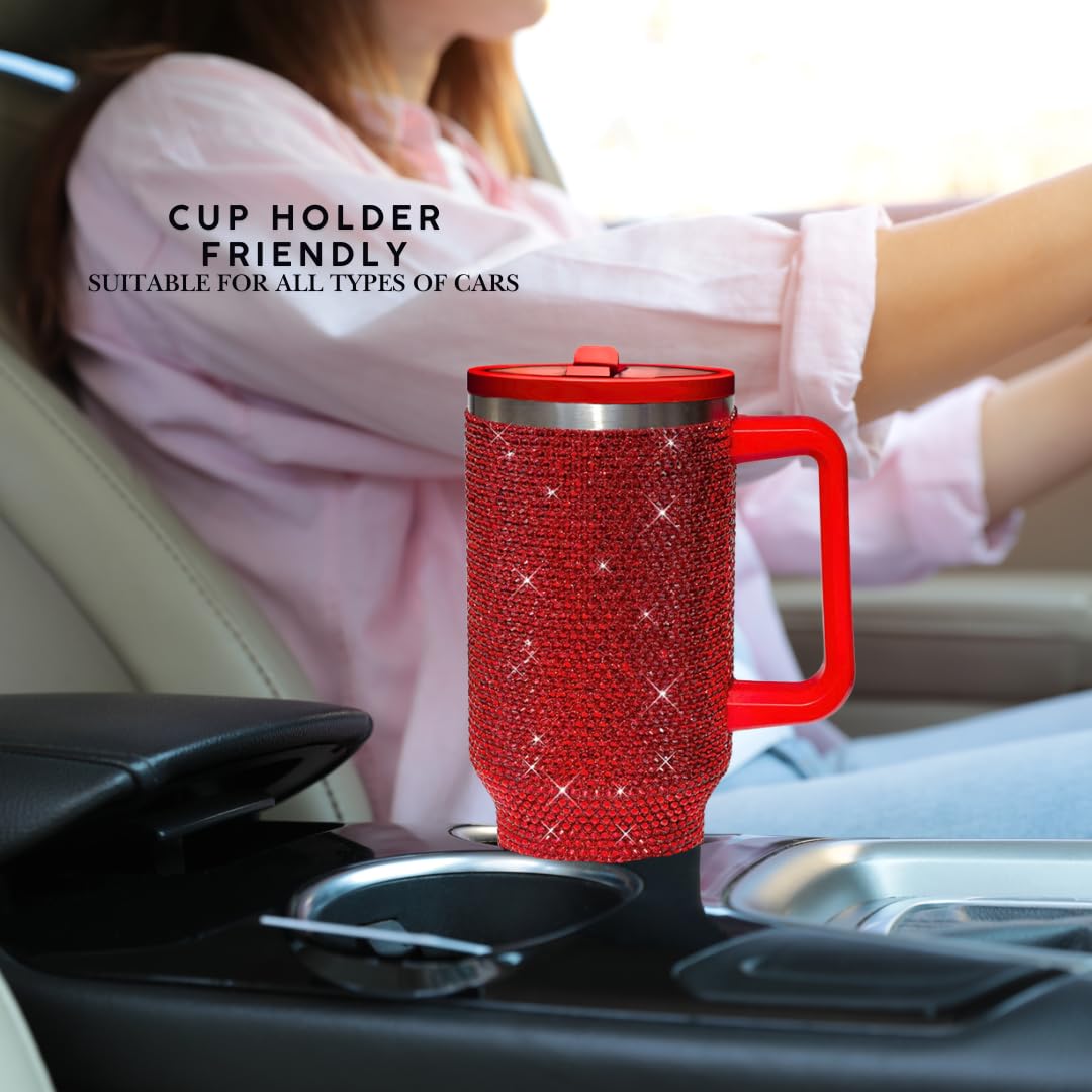 40 Oz Rhinestone Tumbler with Handle and Flip Straw