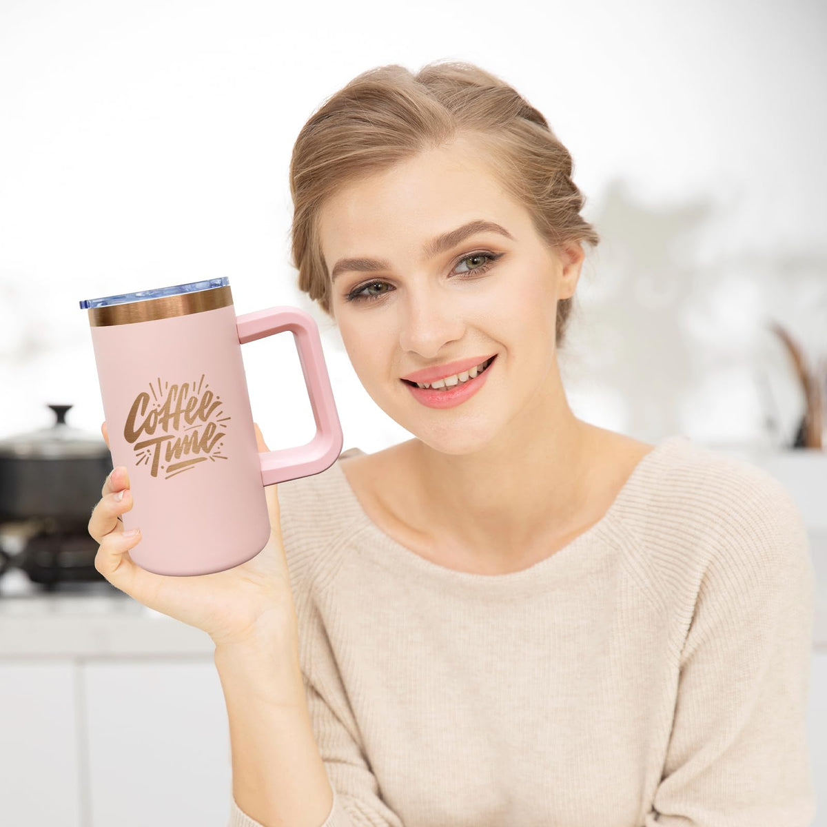 22oz Insulated Coffee Mug Bulk with Handle and Lid Pink (8 Count)