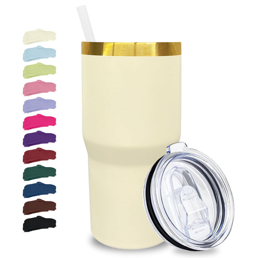 20 oz Tumbler Bulk Stainless Steel Tumblers with Lids and Straws Cream