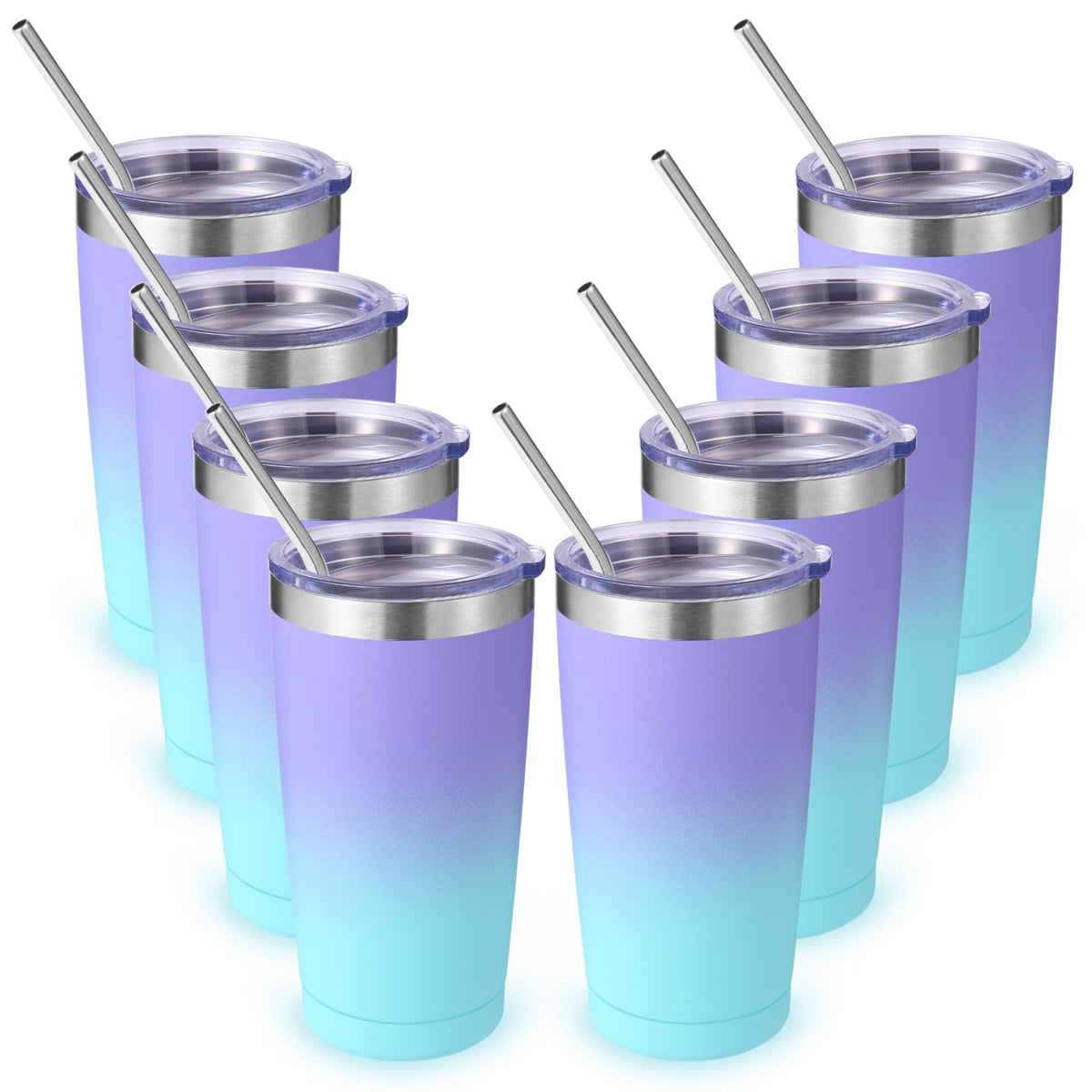 20oz Stainless Steel Tumbler with Lid and Straw Bulk 8 Pack (8 Count)