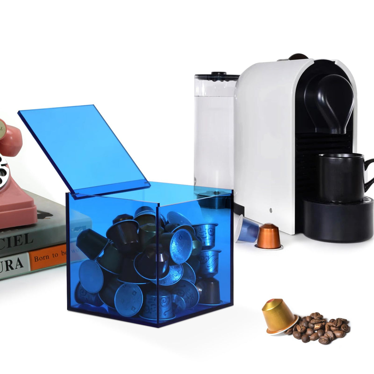 Coffee Capsule Storage Box Coffee Pod Holder Organizers Accessories Anti Dust Durable Clear Acrylic Box for House and Office Use