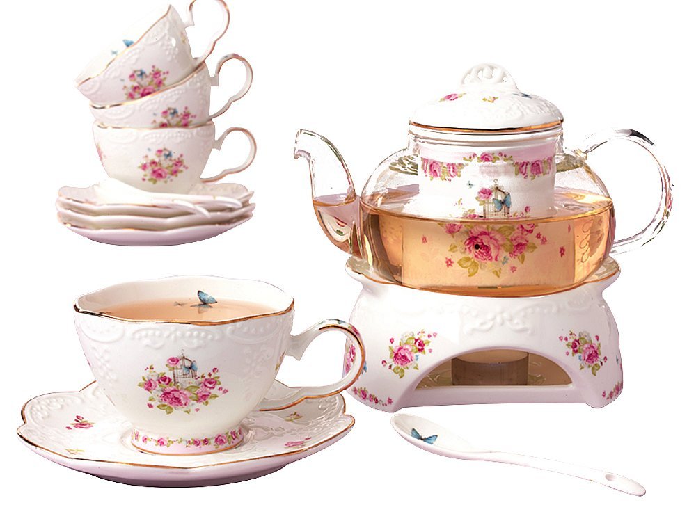 16pcs Vintage Porcelain Flower Series Tea Set with Teapot Warmer