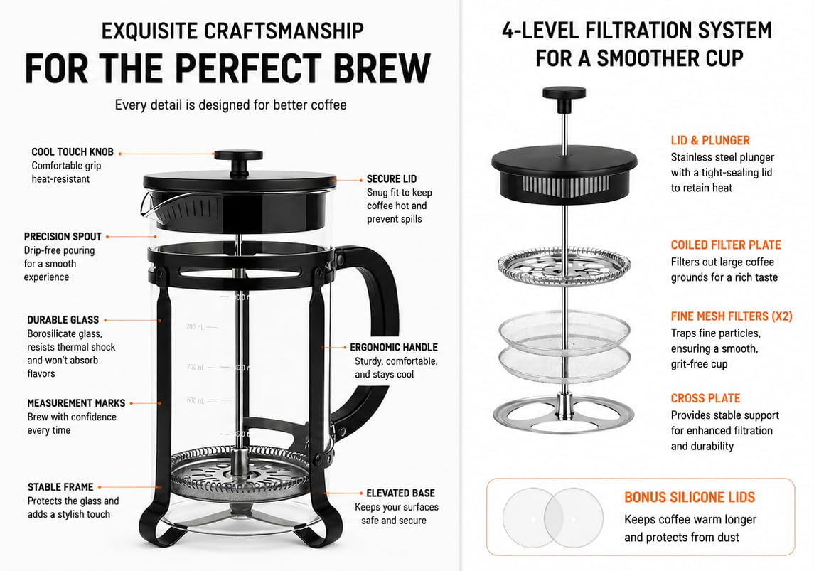 French Press Coffee Maker 21oz