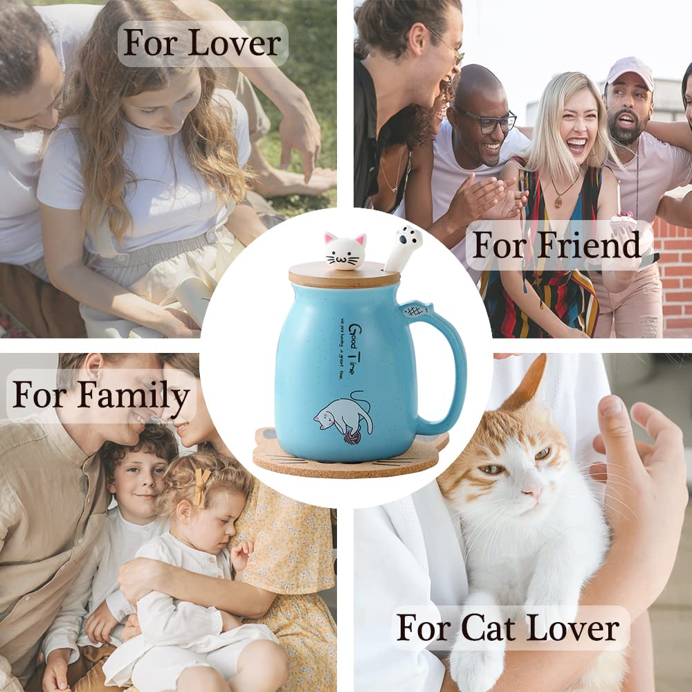 Cute Mugs Kawaii Cat Mug Ceramic Coffee Mug Tea Cup with Infuser and Lid Spoon Tea Mug Cute Cool Preppy Stuff Gifts for Women