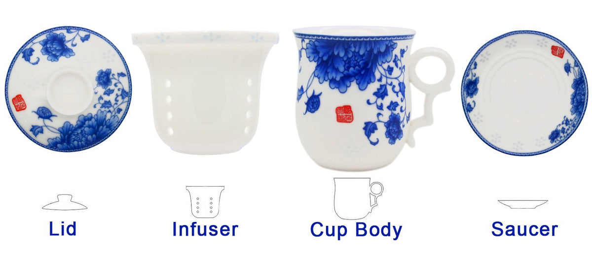 Porcelain Tea Cup with Infuser Lid and Saucer Sets