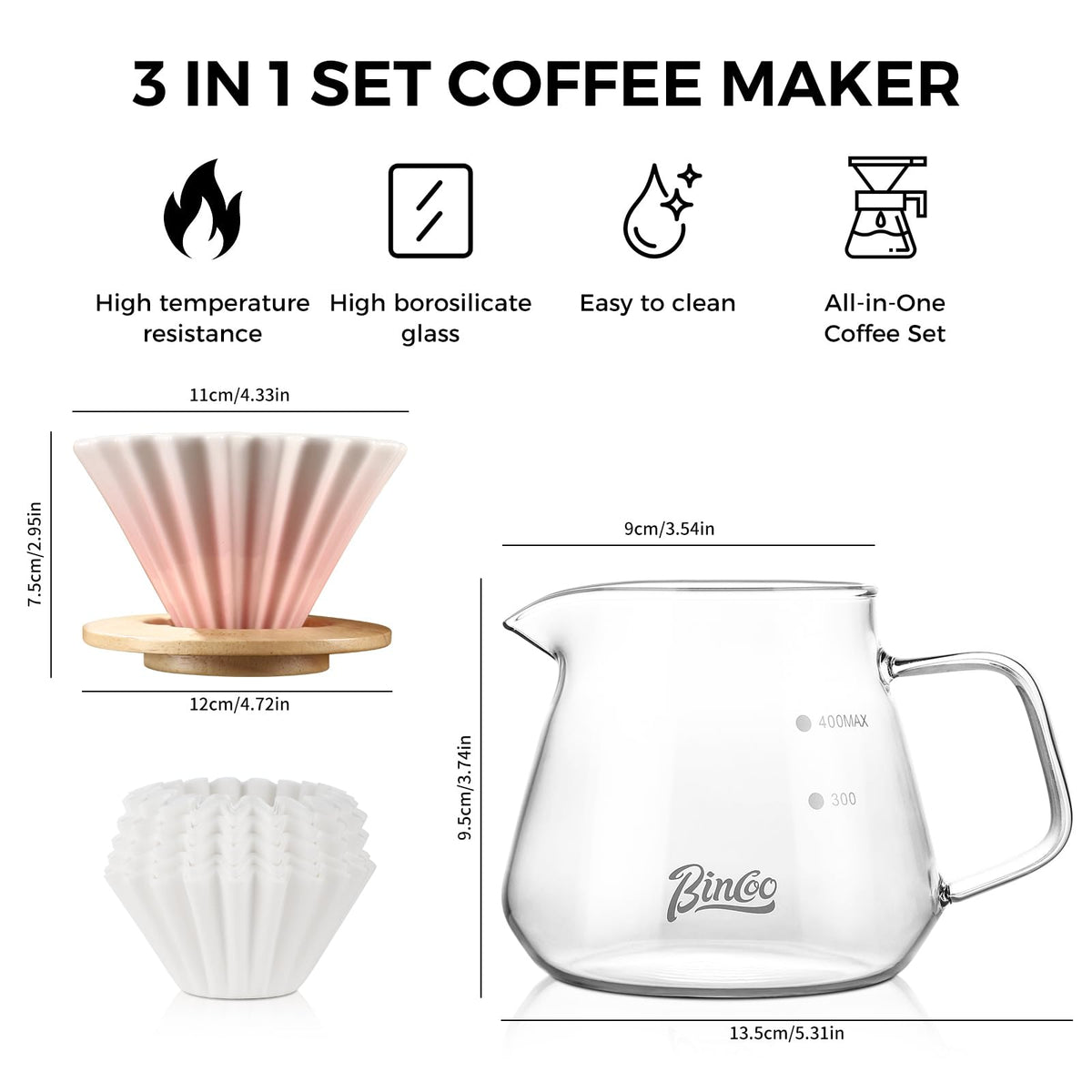500ML Pour Over Coffee Maker Set with Filter Paper