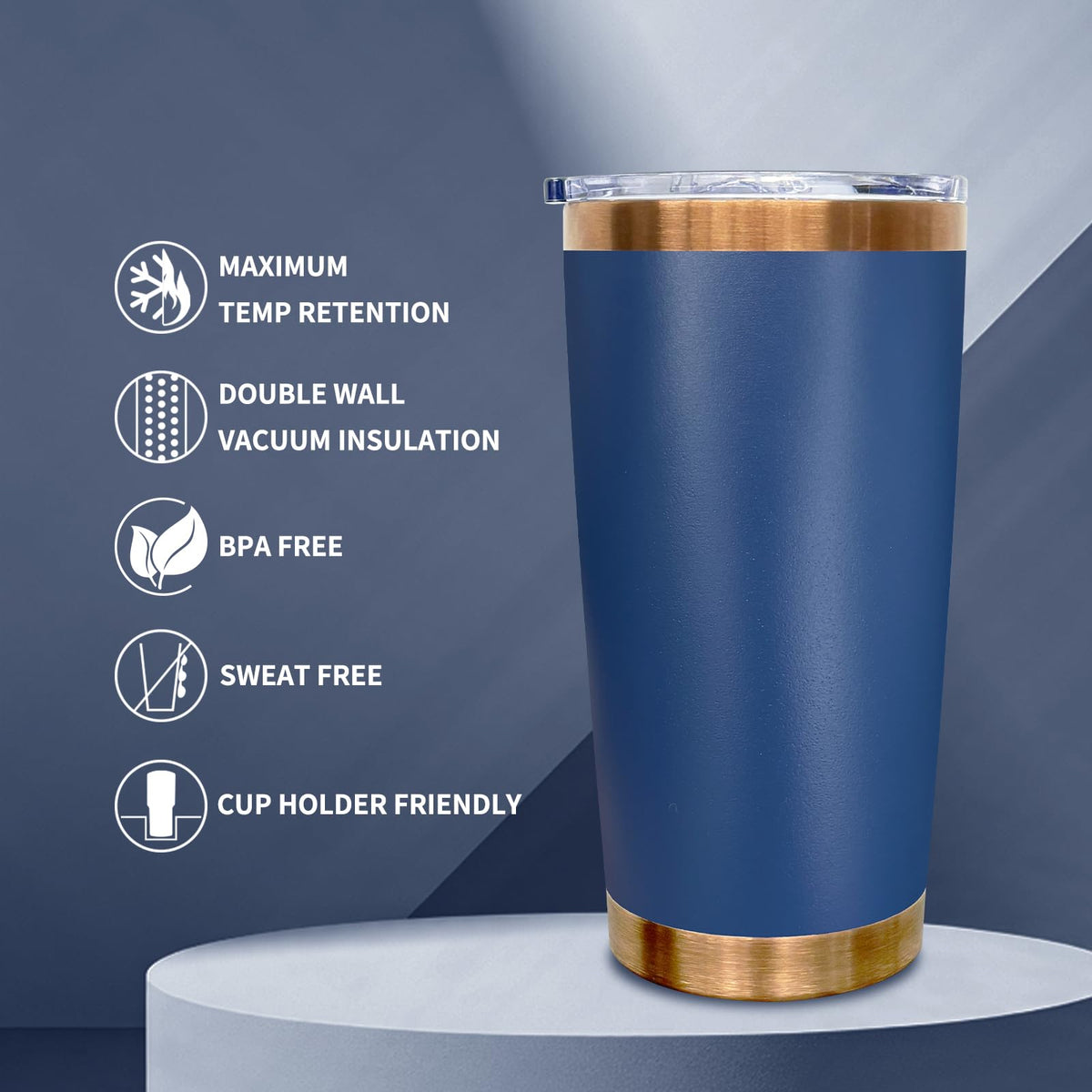 20 oz Tumbler Bulk Stainless Steel Tumblers with Lids and Straws Navy