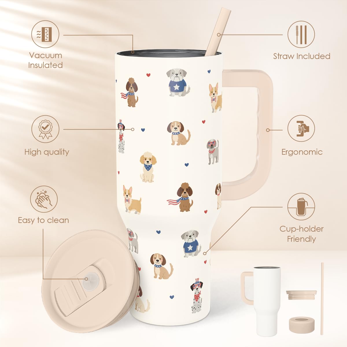 Dogs 40oz Tumbler with Handle and Straw
