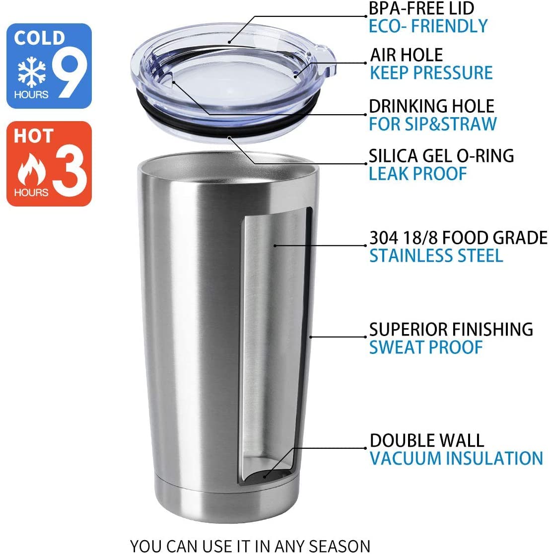 20oz Tumblers Stainless Steel Mugs with Lid Double Wall Vacuum Insulated Coffee Cups for Cold & Hot Drinks (12 Count)