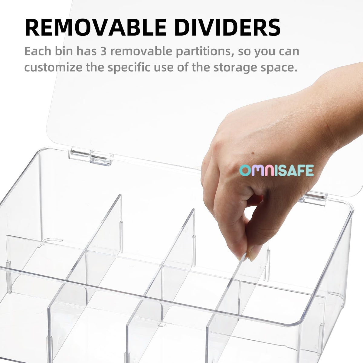 Divided Clear Plastic Organizer Bin with Hinge Lid