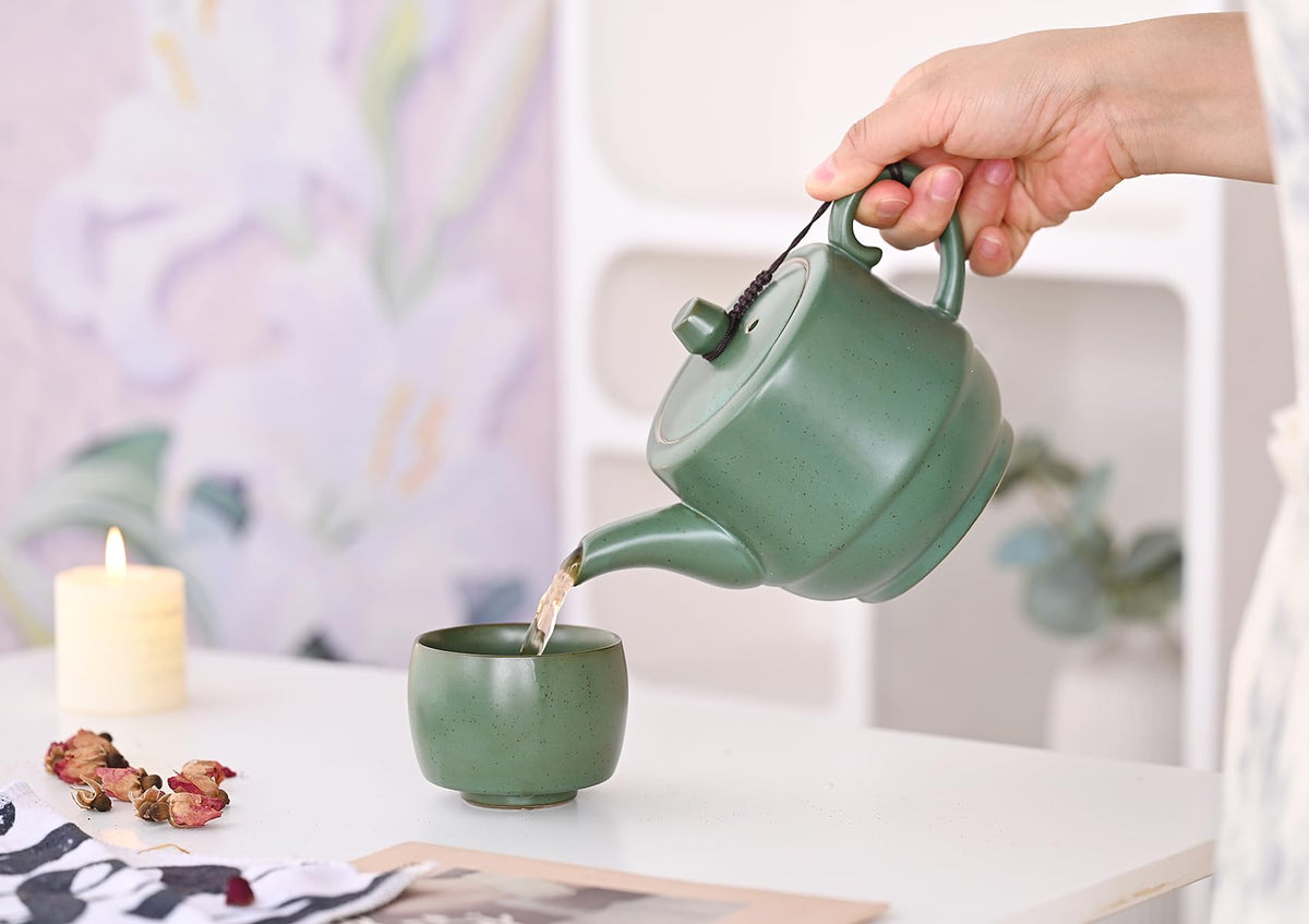 Rural Style Ceramic Teapot with Stainless Steel Infuser 16 OZ Green