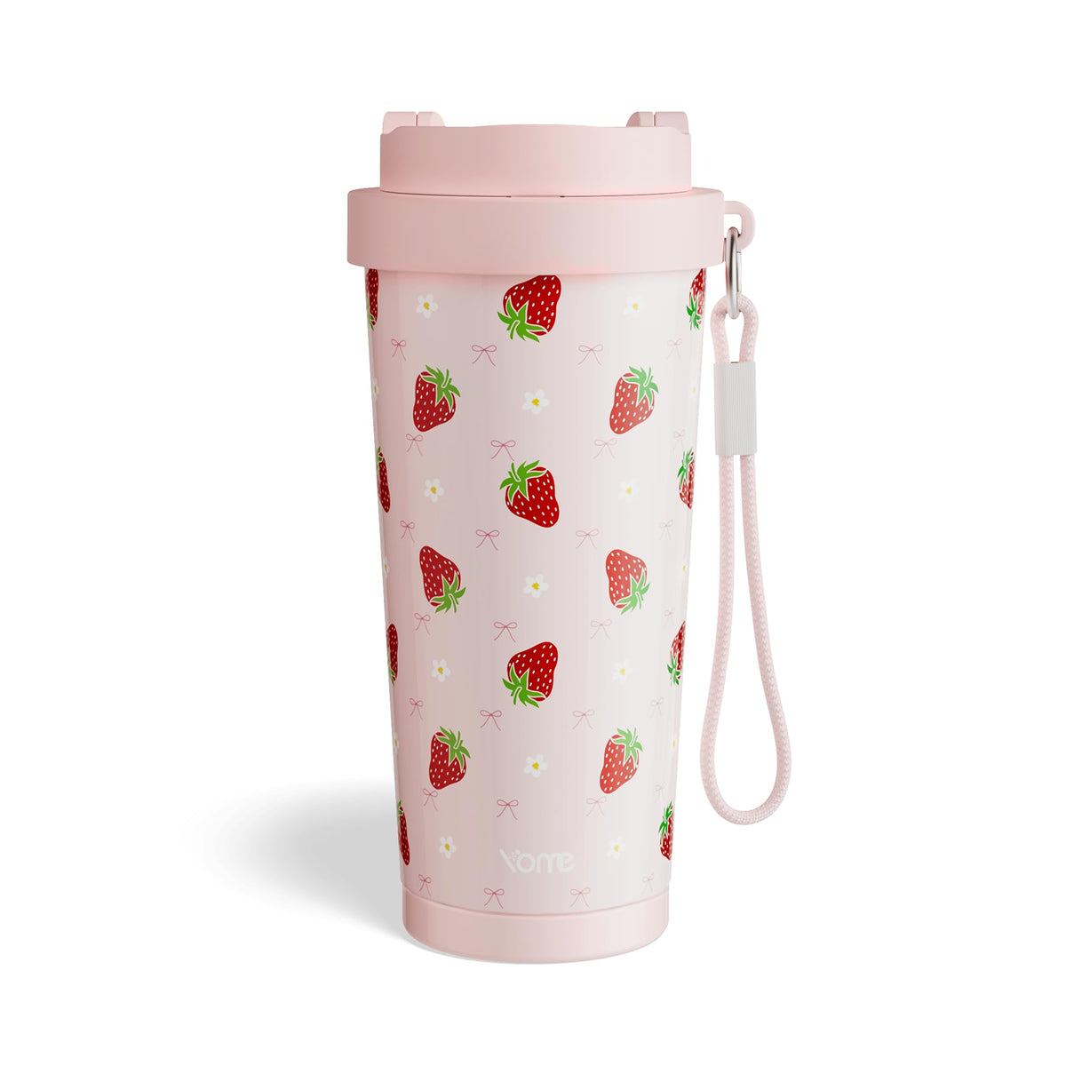 17oz Strawberry Pink Ceramic Lined Insulated Coffee Mug with Infuser for Women