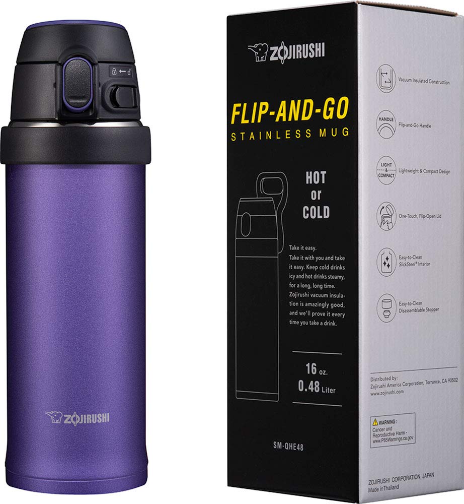 SM-QHE48VK, Flip-and-Go Stainless Mug, 16-Ounce, Purple Dusk