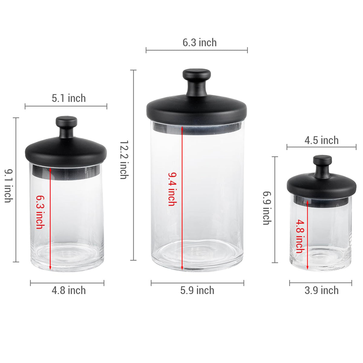 Glass Apothecary Jars with Black Lids (3 Count)