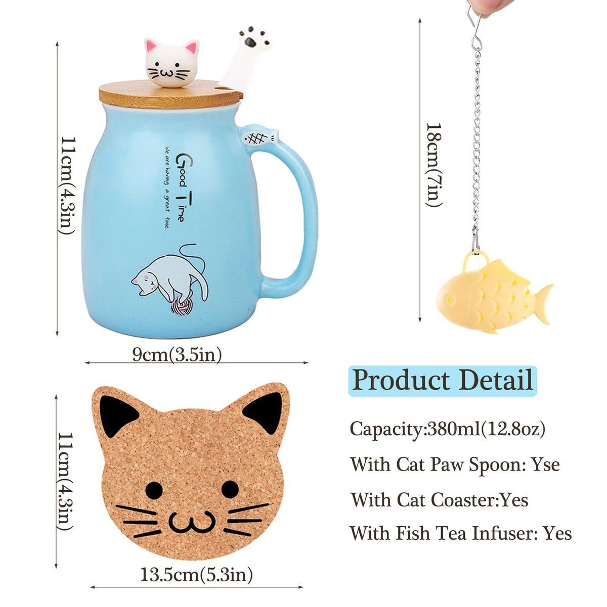 Cute Mugs Kawaii Cat Mug Ceramic Coffee Mug Tea Cup with Infuser and Lid Spoon Tea Mug Cute Cool Preppy Stuff Gifts for Women