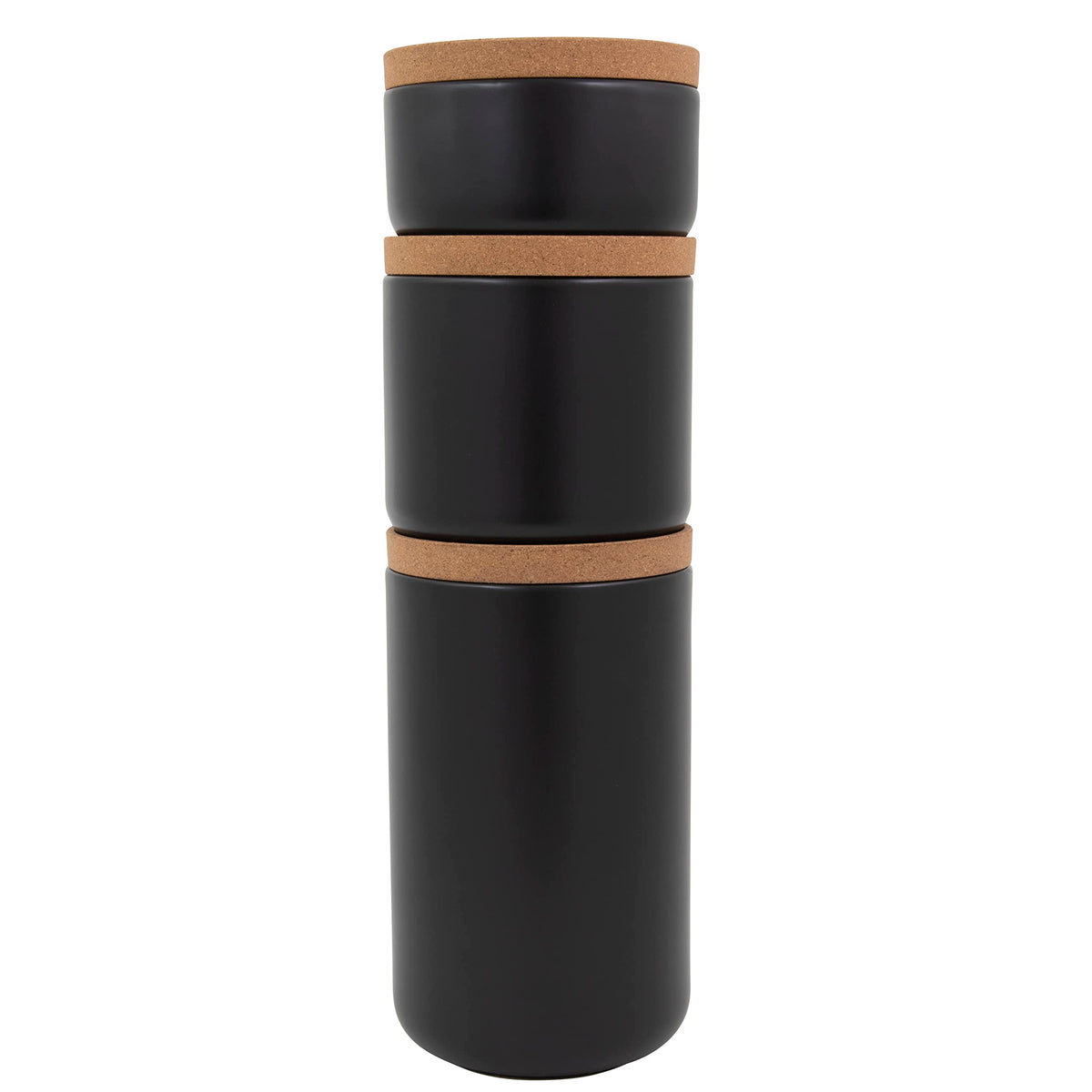 Ceramic and Cork Set of 3 Stackable Canisters