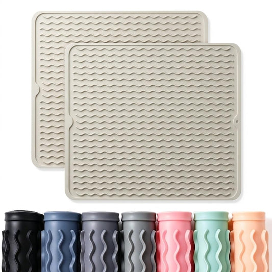 2 Pack Caketime Silicone Dish Drying Mat for Kitchen Counter Cooking Baking Espresso Machine Gears Appliance Stone Rack Trays Drain Extra Large Mat 18"*16