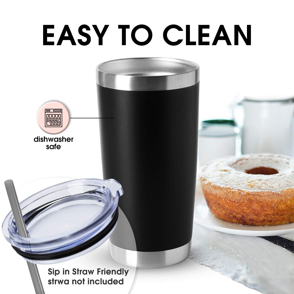 20oz Tumblers Bulk Stainless Steel Cups with Lid Double Wall Vacuum Insulated Coffee Mugs for Cold & Hot Drinks 1 Pack
