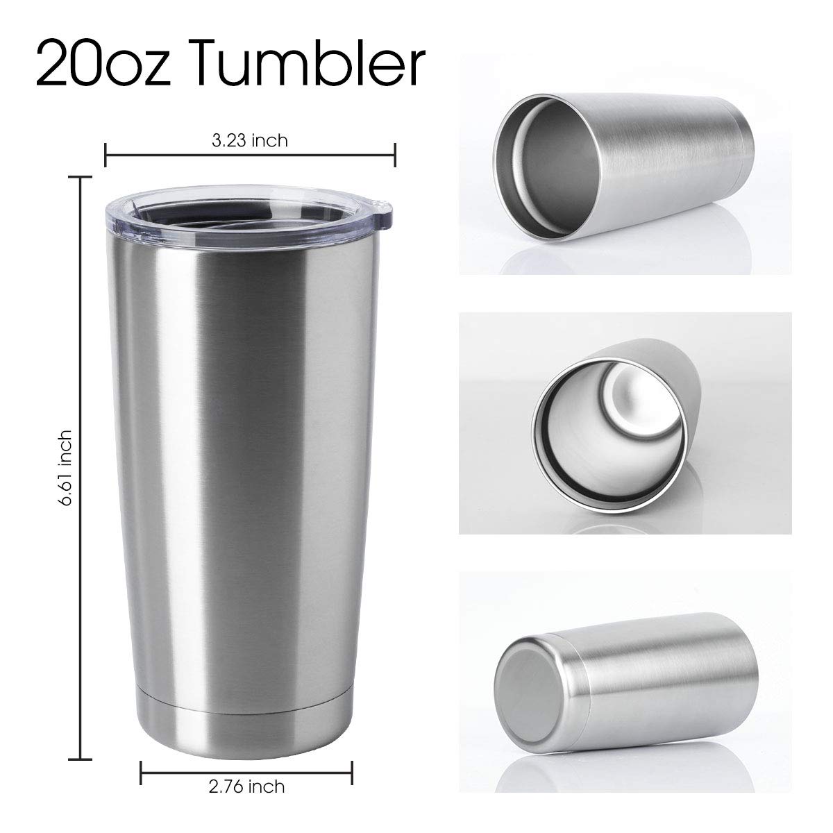 20oz Tumblers Bulk Stainless Steel Cups with Lid Double Wall Vacuum Insulated Coffee Mugs for Cold & Hot Drinks Pack