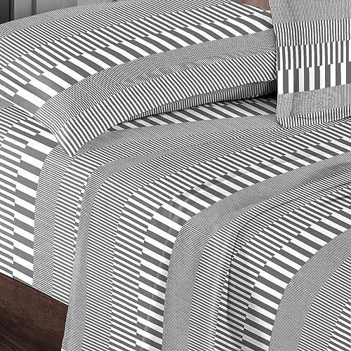 100% Cotton Cascade Stripe Print RV King Sheets Set 400TC Grey