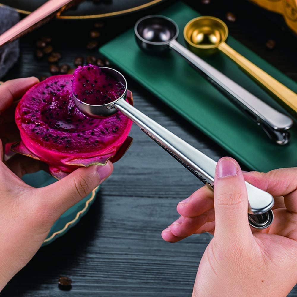 Coffee Scoop Clip Stainless Steel Tablespoon Coffee Spoon With long handle Multifunction Sealing Bag Clip For Tea