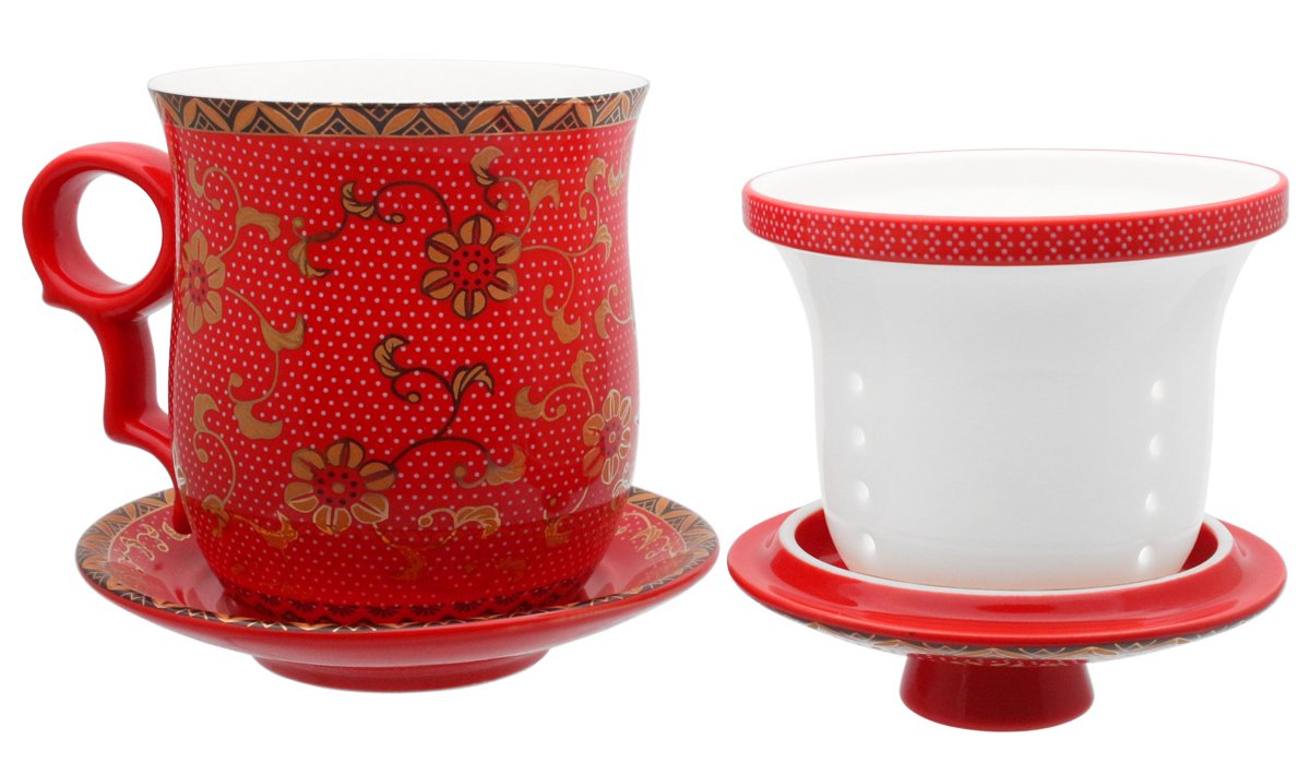 Porcelain Tea Cup with Lid and Saucer Infuser Sets