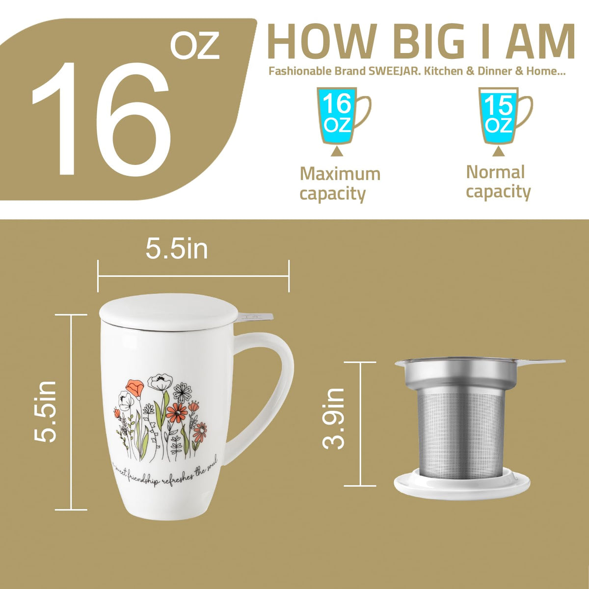 Sweejar Porcelain Tea Infuser Mug with Lid