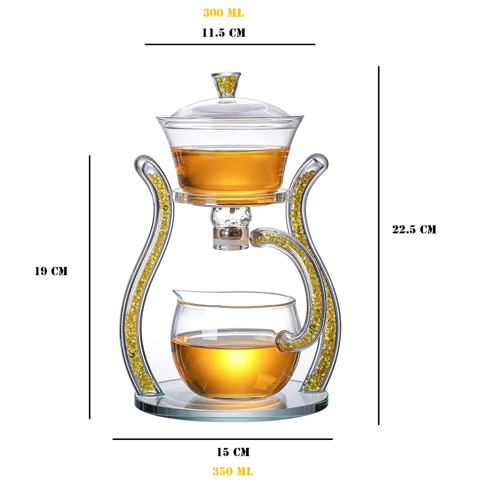 Glass Teapot Set Semi Automatic Drip Rotating with Infuser Lazy Kungfu Tea pot Set