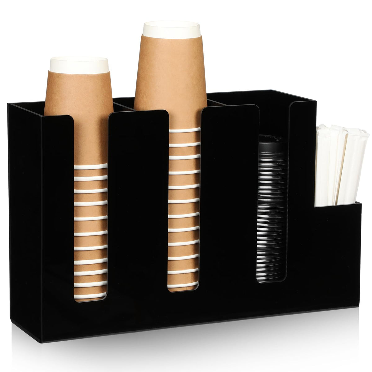 4 Compartments Acrylic Coffee Cup and Lid Storage Organizer Holder Disposable Paper Cup Dispenser Organizer Plastic Lid Holder Accessories for Kitchen Bar Shop Party Supplies