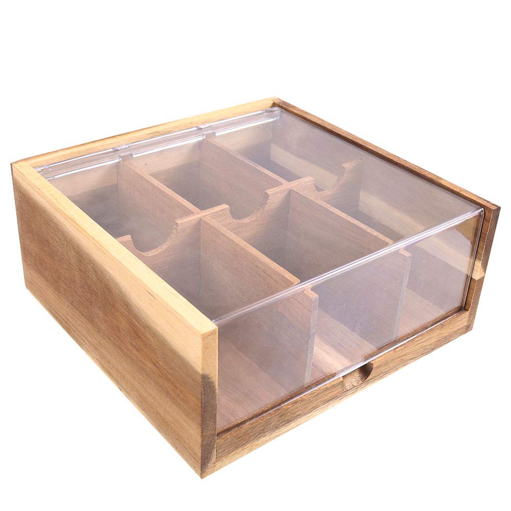 Acacia Wood Tea Bag Organizer Storage Box with 6 Compartments