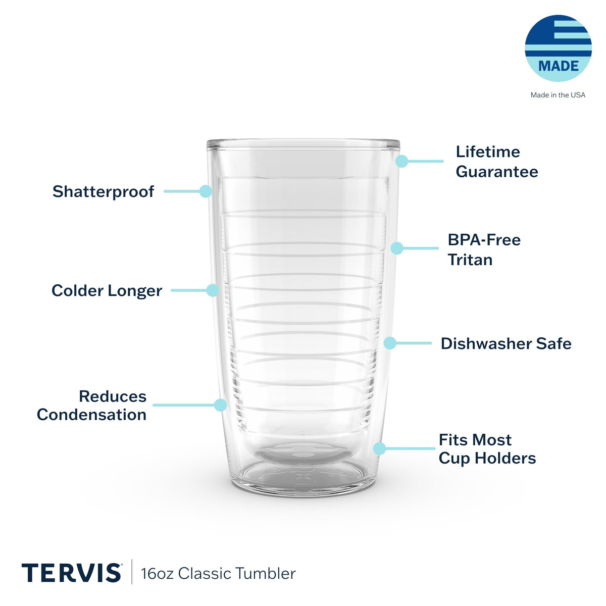 Clear & Colorful Tabletop Made in USA Double Walled Insulated Tumbler Travel Cup Keeps Drinks Cold & Hot