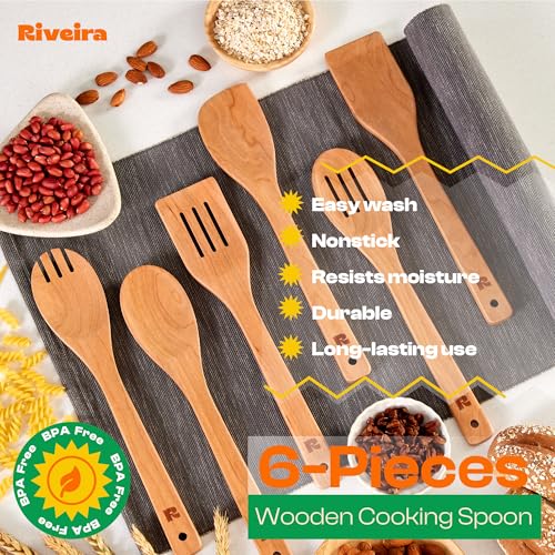 Cherry Wooden Spoons for Cooking Set of 6 (6 Count)