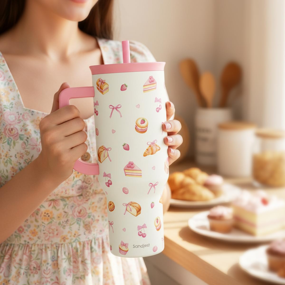 Dessert 40oz Tumbler with Handle and Straw