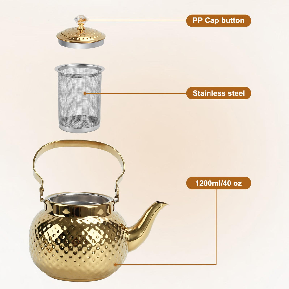1.2L Hammered Tea Kettle Stovetop