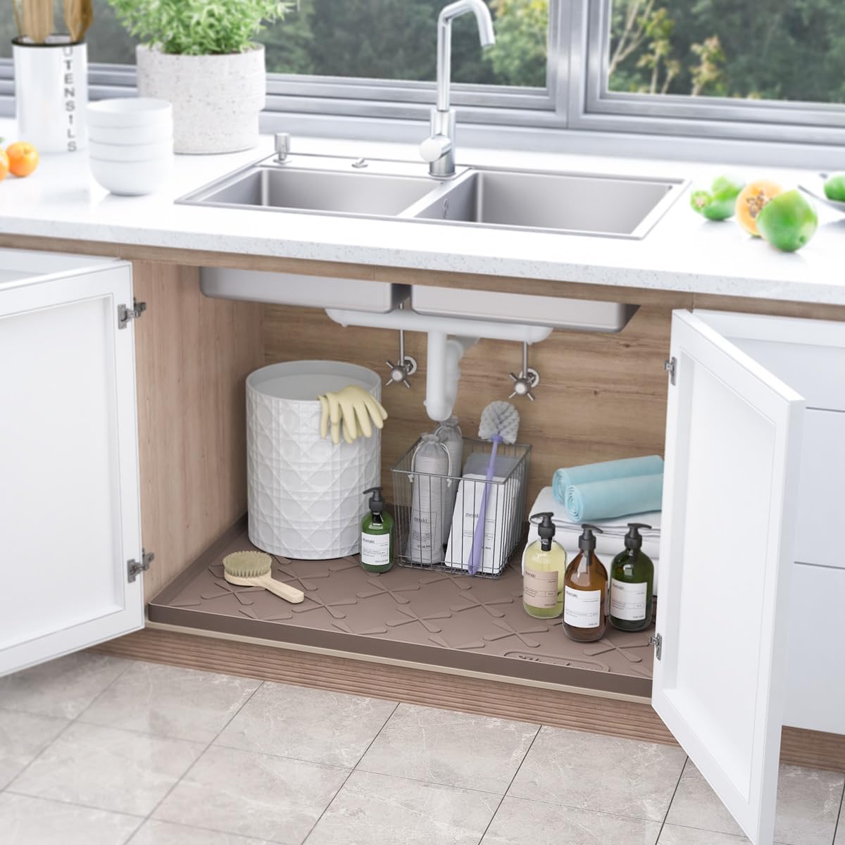Waterproof Under Sink Mat 34" x 19" Cabinet Protector Silicone Mat