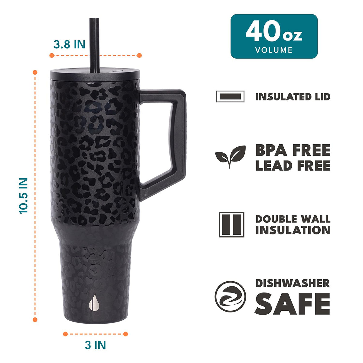 Spill Proof 40oz Insulated Tumbler with Handle & Straw Travel Mug