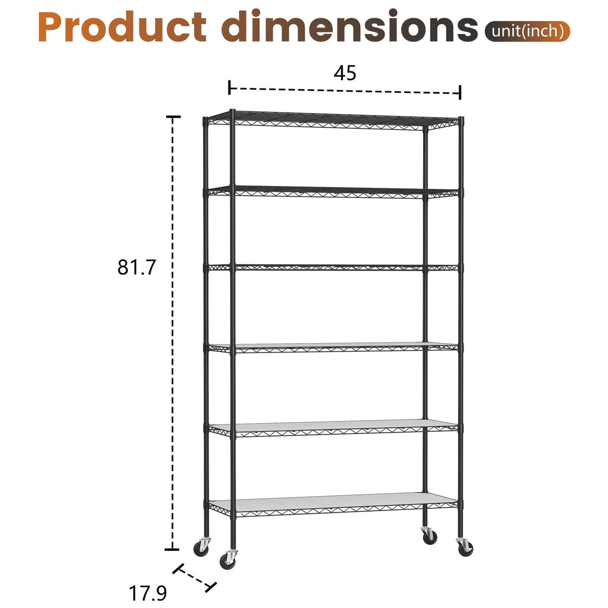 6 Tier Wire Storage Shelves with PP Shim