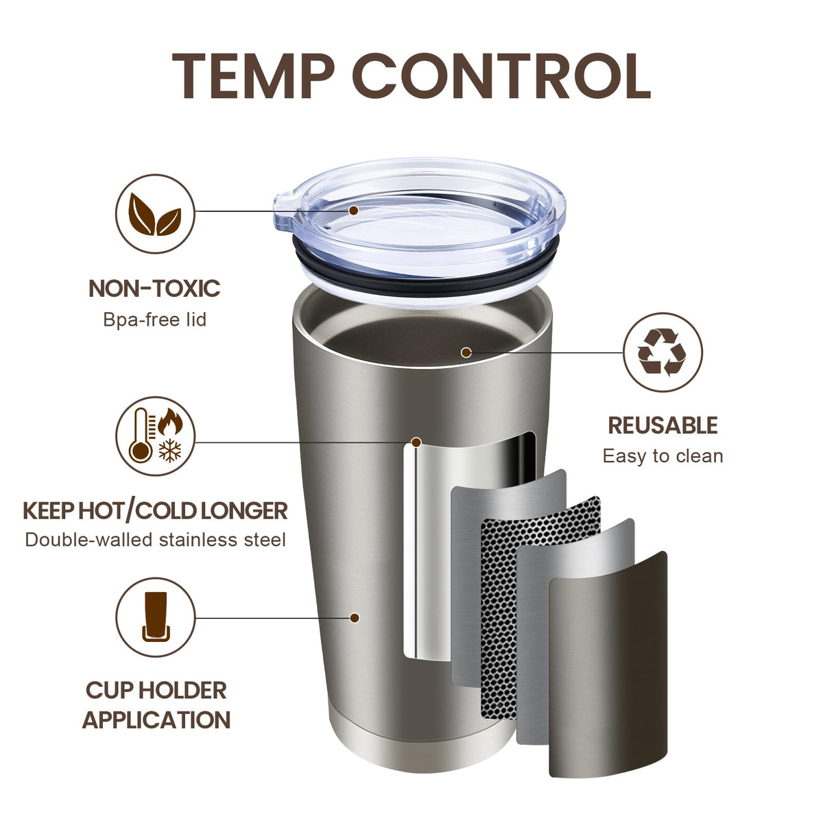 20oz Tumbler 8 Pack Double Wall Vacuum Insulated Travel Mug Bulk (8 Count)