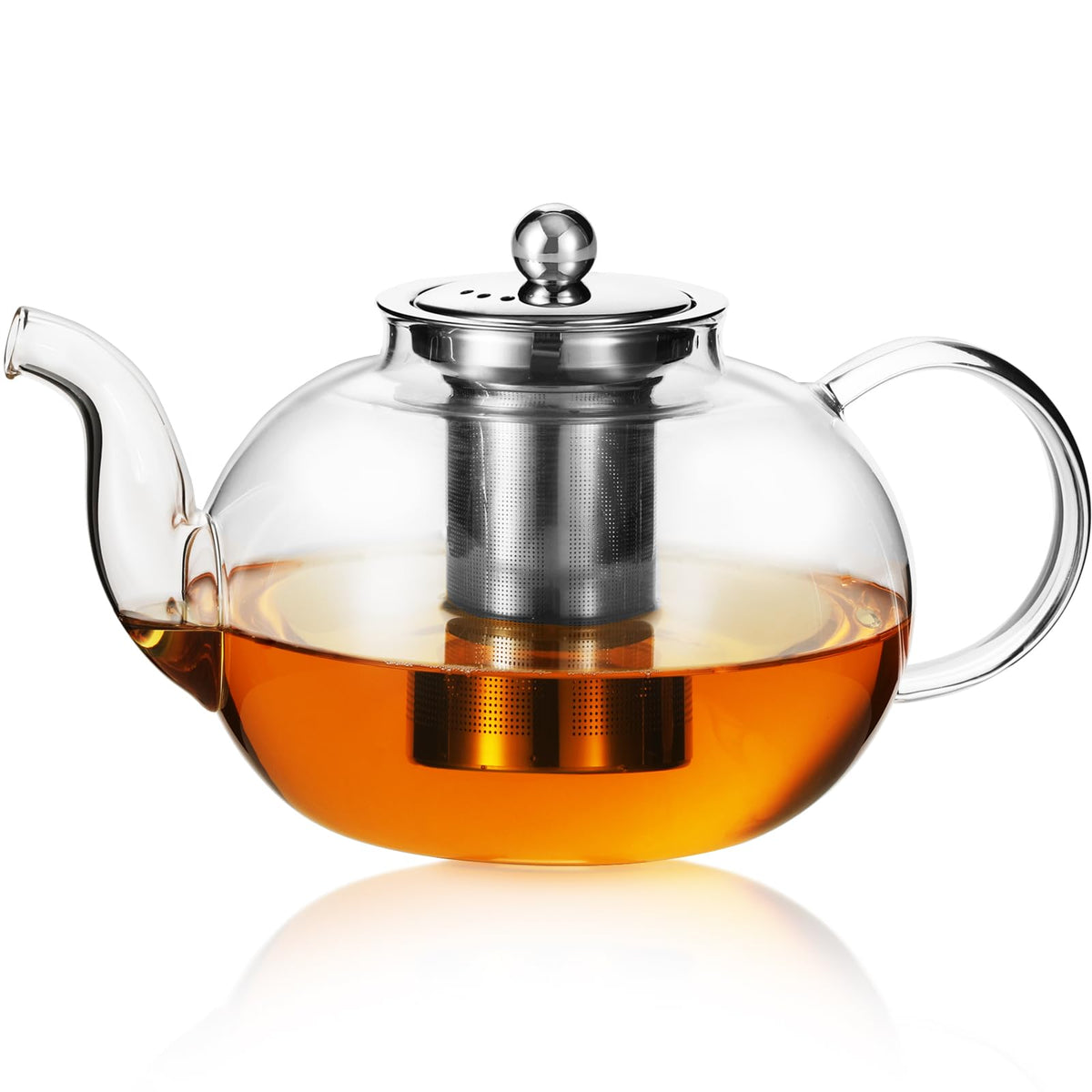 50OZ 1500ML Glass Teapot with Stainless Steel Removable Infuser & Lid