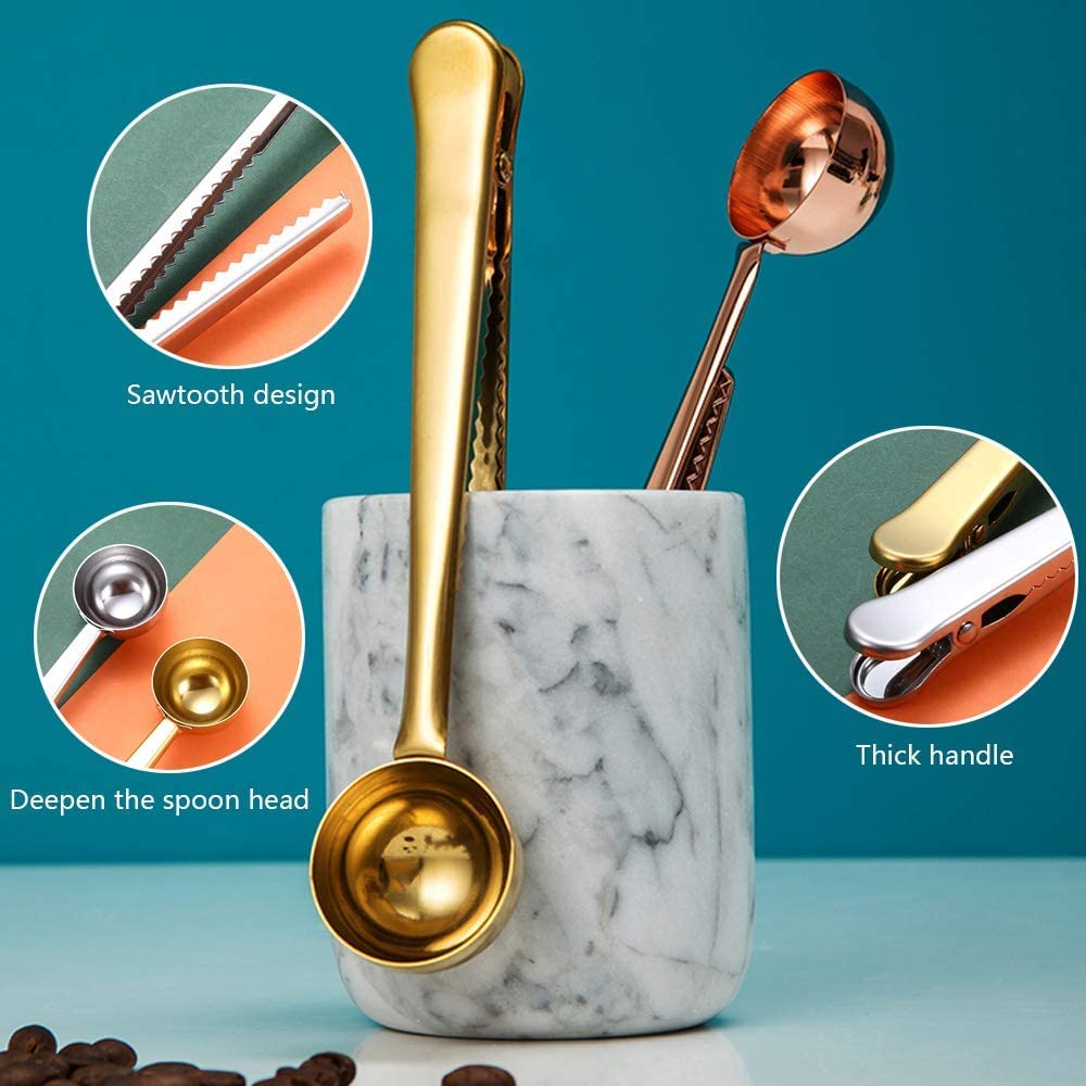 Coffee Scoop Clip Stainless Steel Tablespoon Coffee Spoon With long handle Multifunction Sealing Bag Clip For Tea