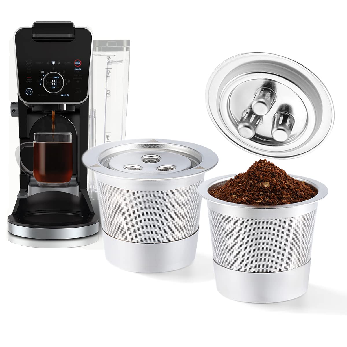 2 Pack K Cups Reusable Coffee Pods for Ninja Dual Brew Coffee Maker Stainless Steel Permanent K Cups Filters Coffee Accessories Compatible with Ninja CFP201 CFP301 Dual Brew Pro Machine (2 Count)