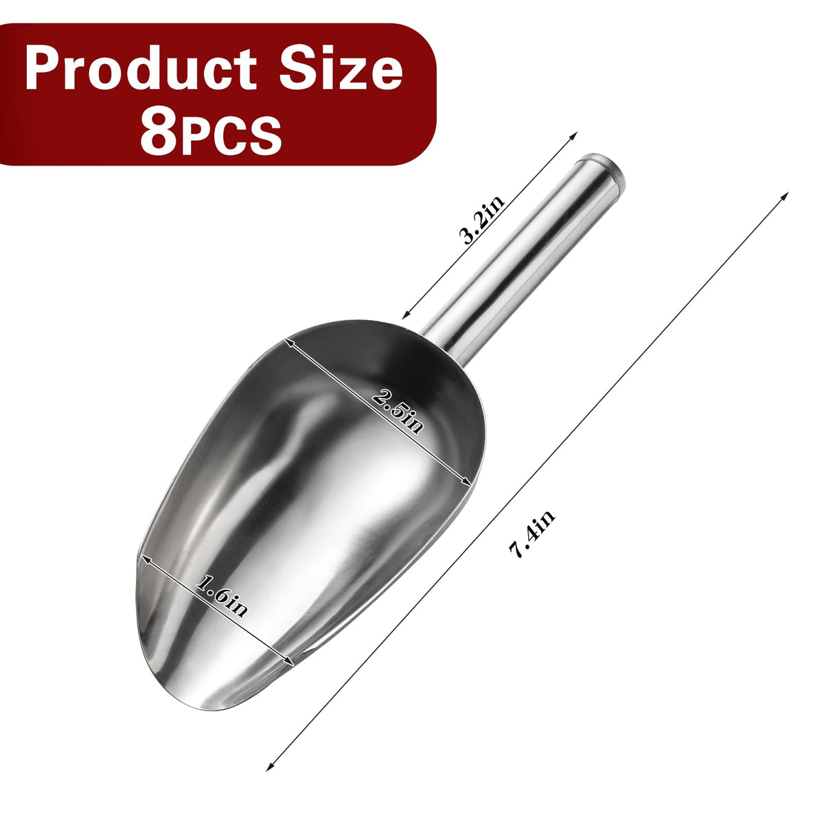 8 Pack 6 Ounce Stainless Steel Ice Scoop Small Metal Candy Scoop Mini Ice Cube Scoop Little Sugar Cream Scoo p for Home Kitchen Food Jars Protein Powders (8 Count)