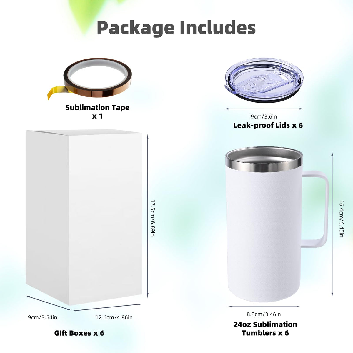 24oz Sublimation Coffee Mugs with Handle Straight Matte Travel Coffee Cups Insulated Stainless Steel Tumblers with Gift Box (6 Count)