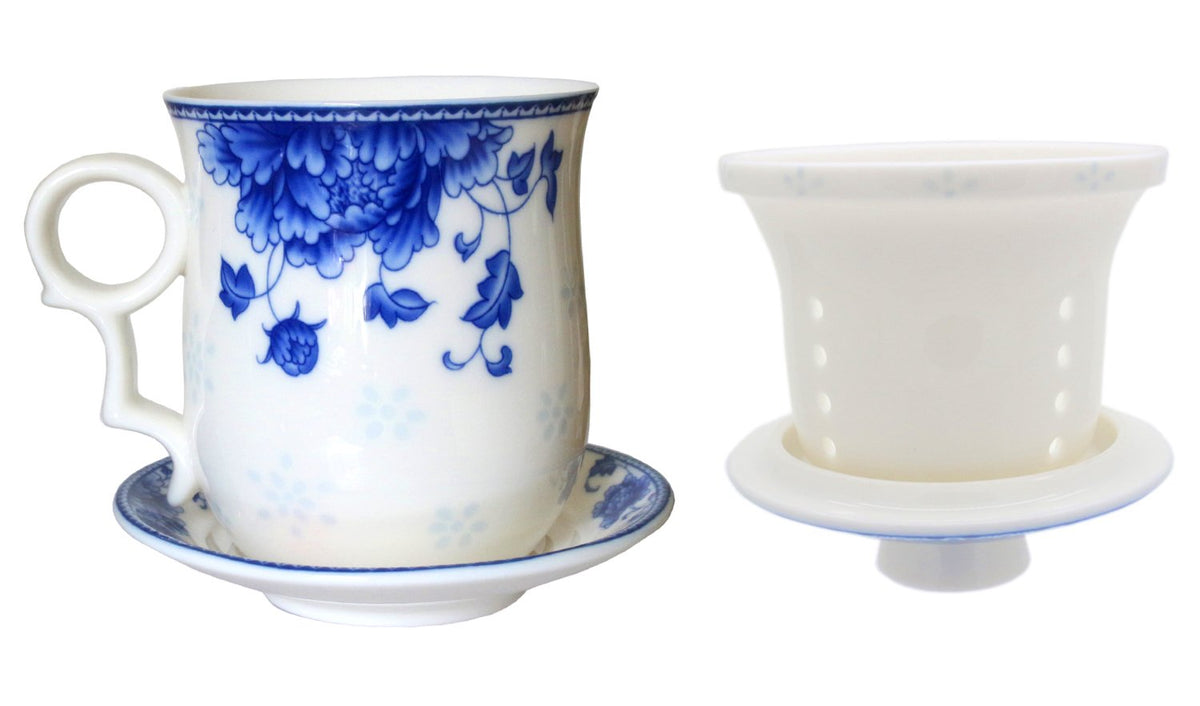 Porcelain Tea Cup with Infuser Lid and Saucer Sets