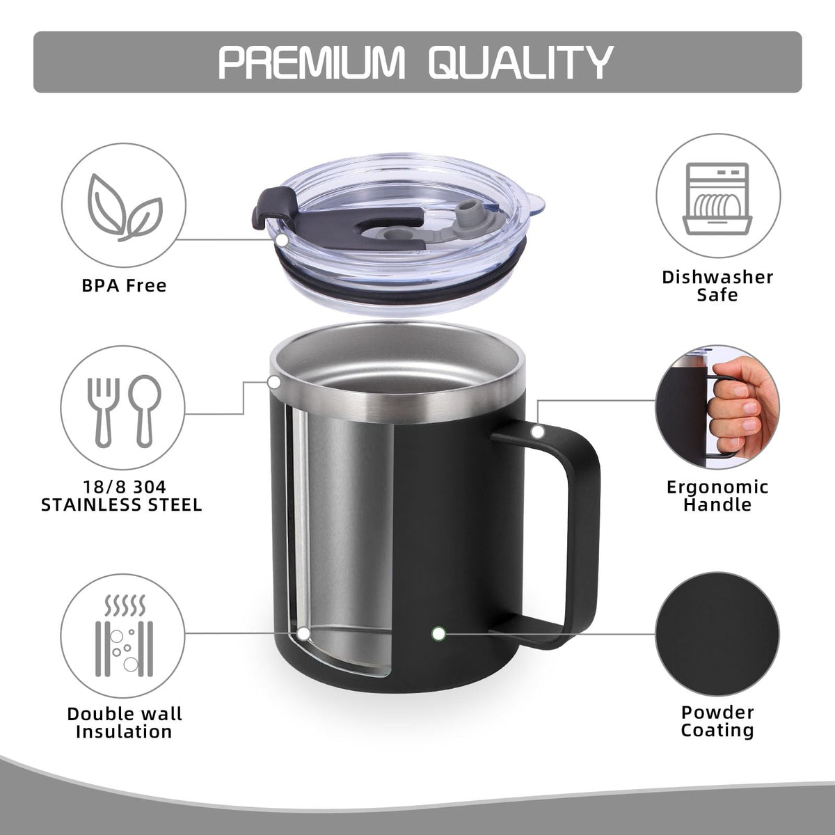 12oz Insulated Leakproof Coffee Mug with Flip & Straw Lid Bulk 2 Pack (2 Count)