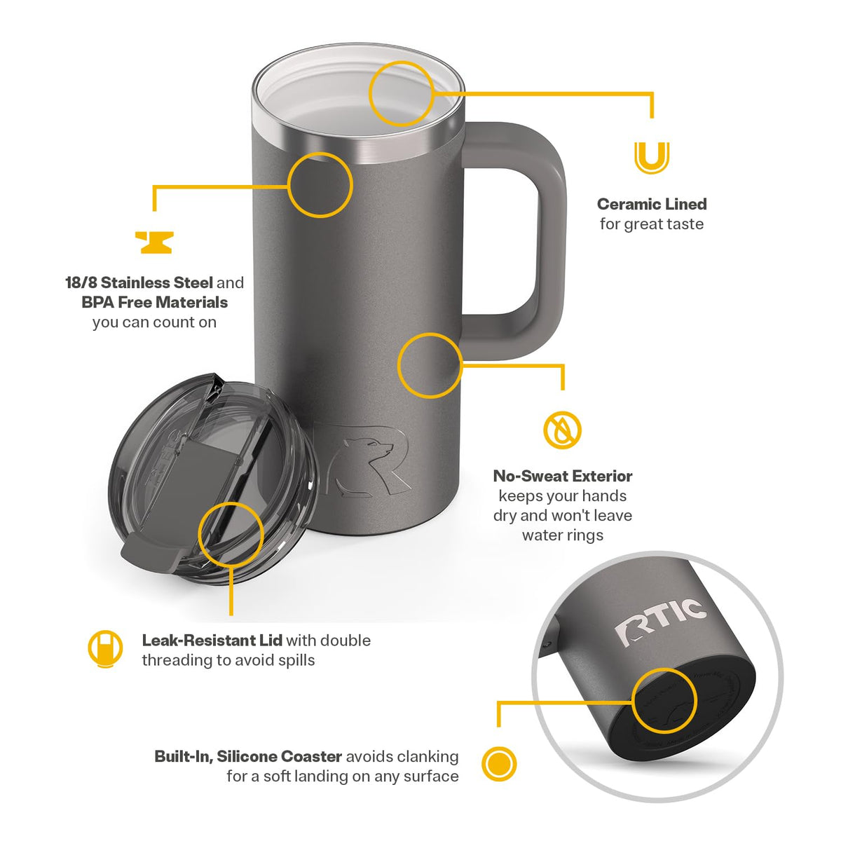 16oz Road Trip Travel Mug with Lid and Handle
