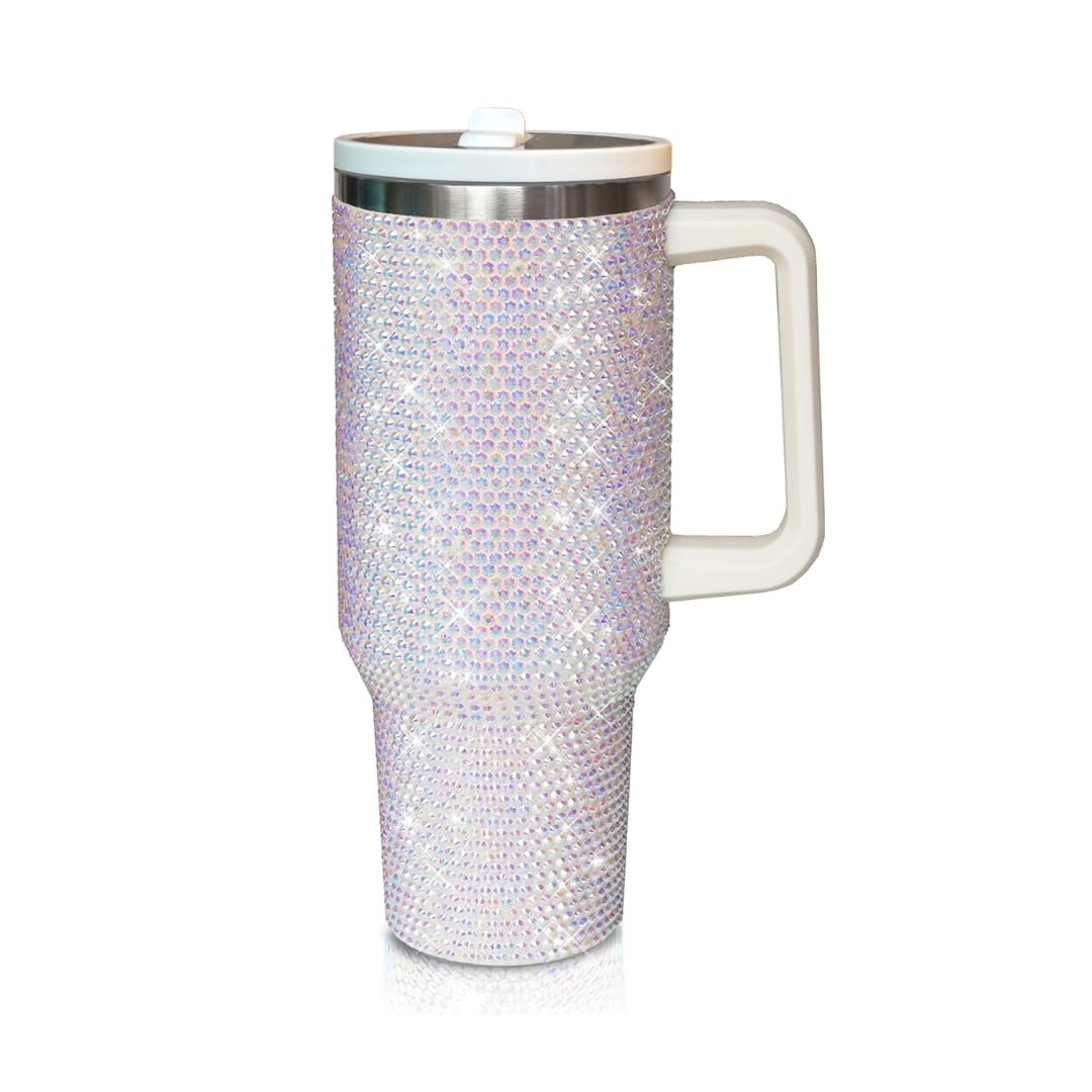 40 Oz Rhinestone Tumbler with Handle and Flip Straw
