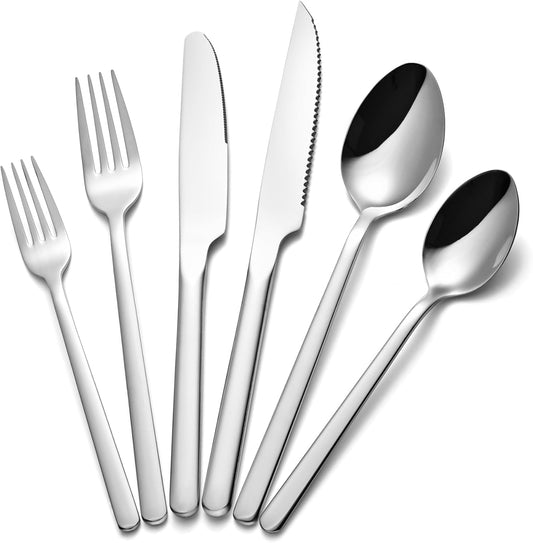 48 Piece Silverware Set with Steak Knives (48 Count)